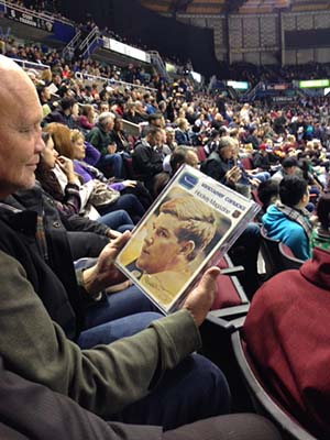 Trainer Steve Henson with vintage Bobby Orr Program donated by AA Sportscards