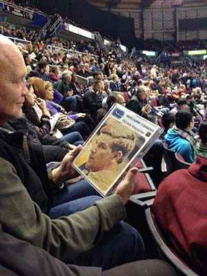 Trainer Steve Henson with vintage Bobby Orr Program donated by AA Sportscards