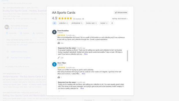AA Sports Cards Google Reviews 5