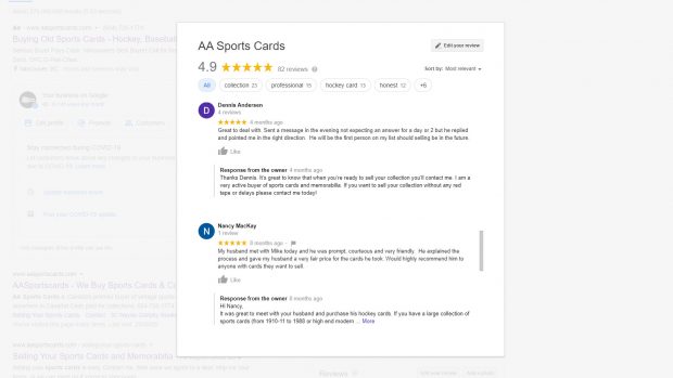 AA Sports Cards Google Reviews 6