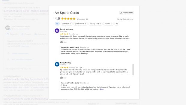 AA Sports Cards Google Reviews 6
