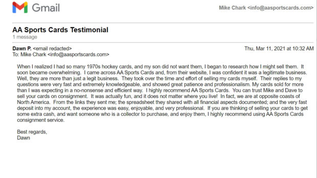 AA Sports Cards Testimonial